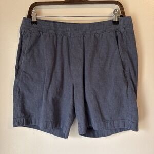 Abercrombie & Fitch Stretch Mens Size L Linen Shorts Blue Check 6" Preppy Pullon